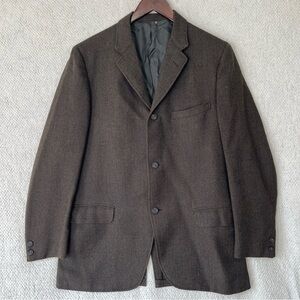 Vintage Jacket Wool Blazer Mens 40 R Brown Chevron USA Union Made Three Button